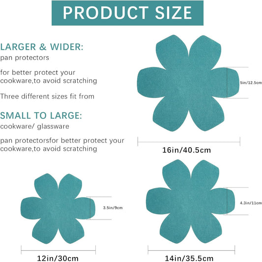 Pan Protectors for Stacking,Set of 18 and 3 Different Size,Larger Thicker Felt cookware Protectors,Pot and Pan Protectors,Cyan Pot Separators Protectors for Stacking and Protecting Your Cookware