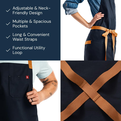 hedley & bennett Crossback Chef Apron, Pockets & Towel Loop, Midnight Blue