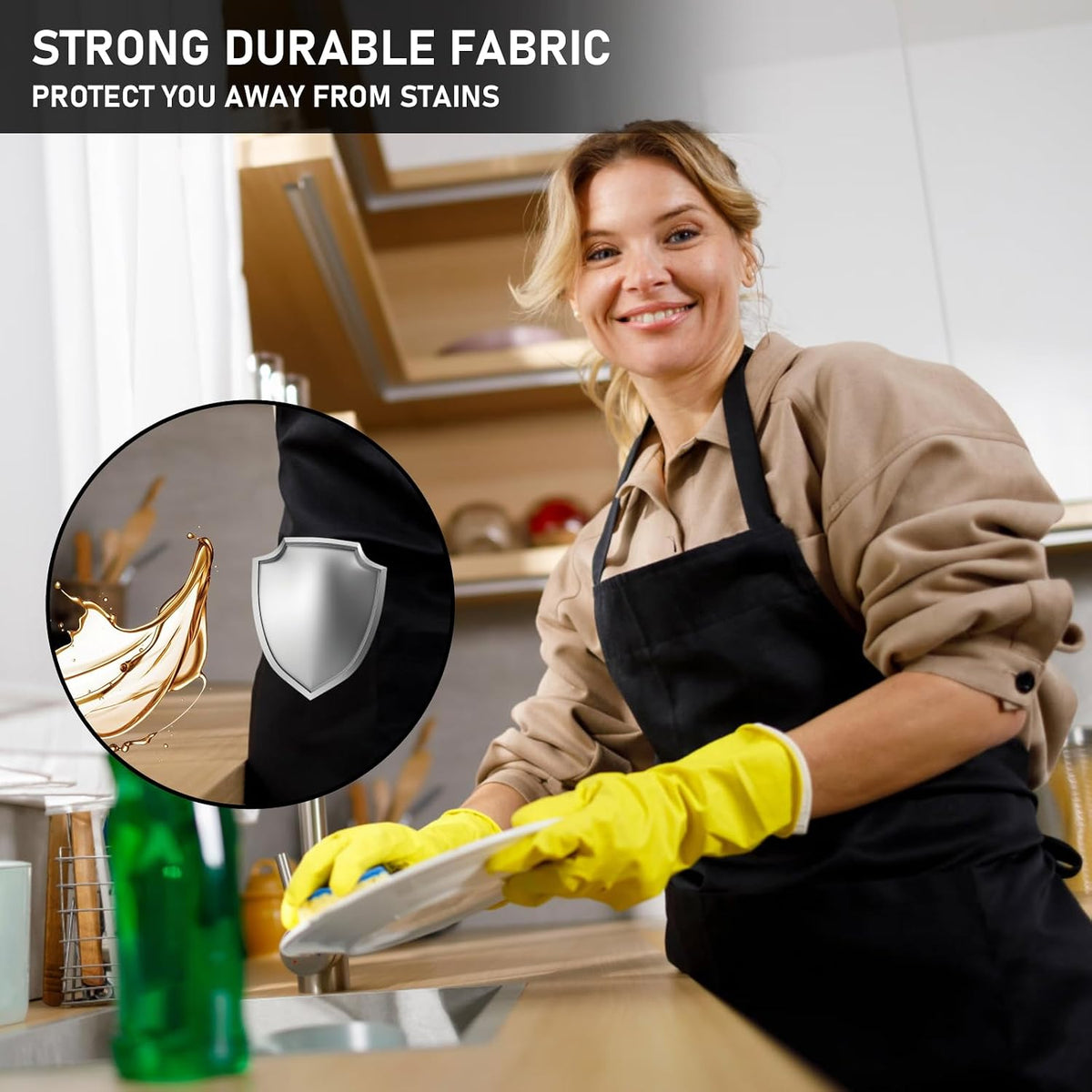 12 Pack Bib Apron, Unisex Restaurant Kitchen Aprons for Women with 2 Pockets, Chef Aprons for Cooking Men BBQ Painting Drawing Craft Plain Adults, Bulk Black