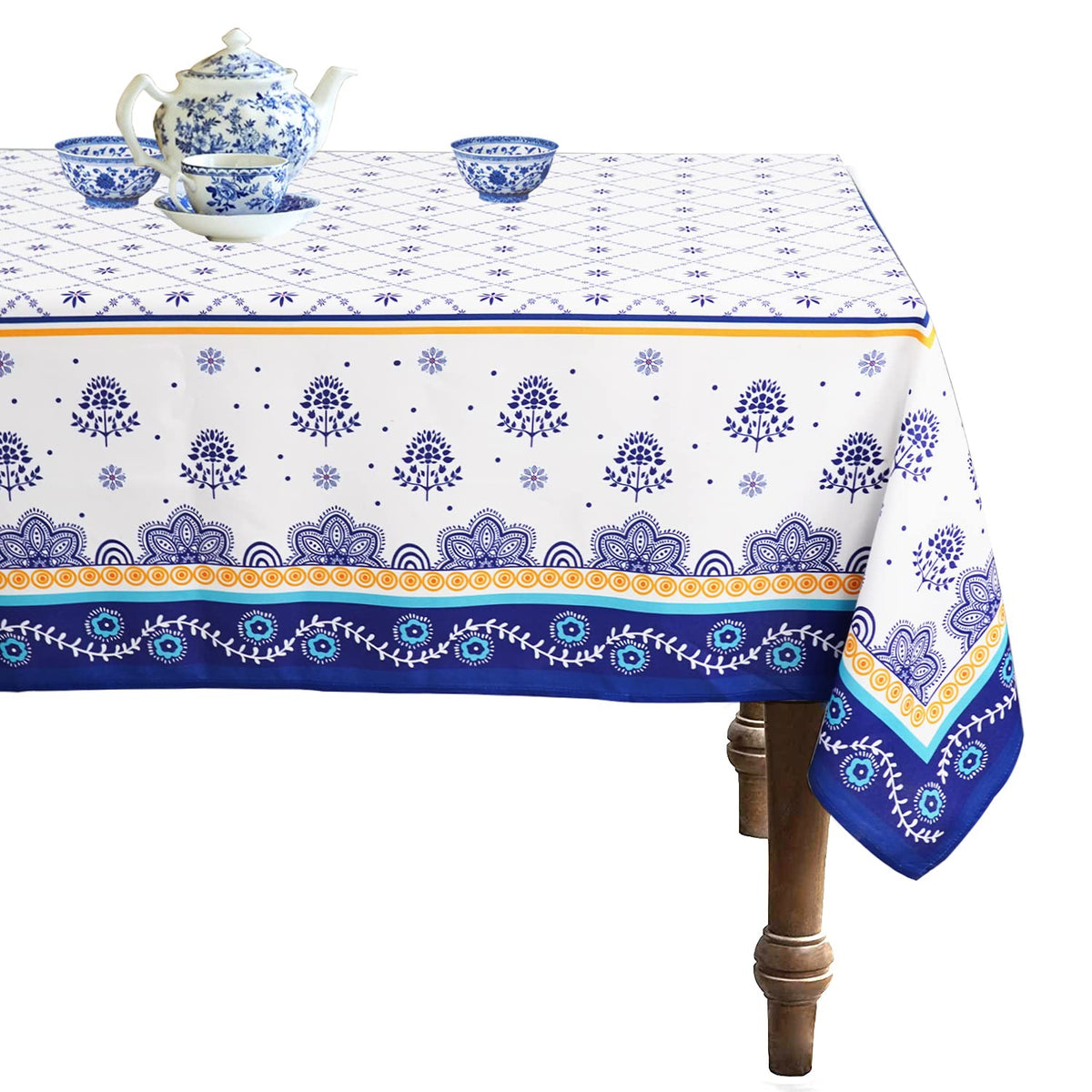 Rectangle Tablecloth - 60 x 120 Inch Blue Bohemia Rustic Tablecloth Classic French Country Printed Table Cover Farmhouse Decoration, Suitable for Home, Kitchen Dining
