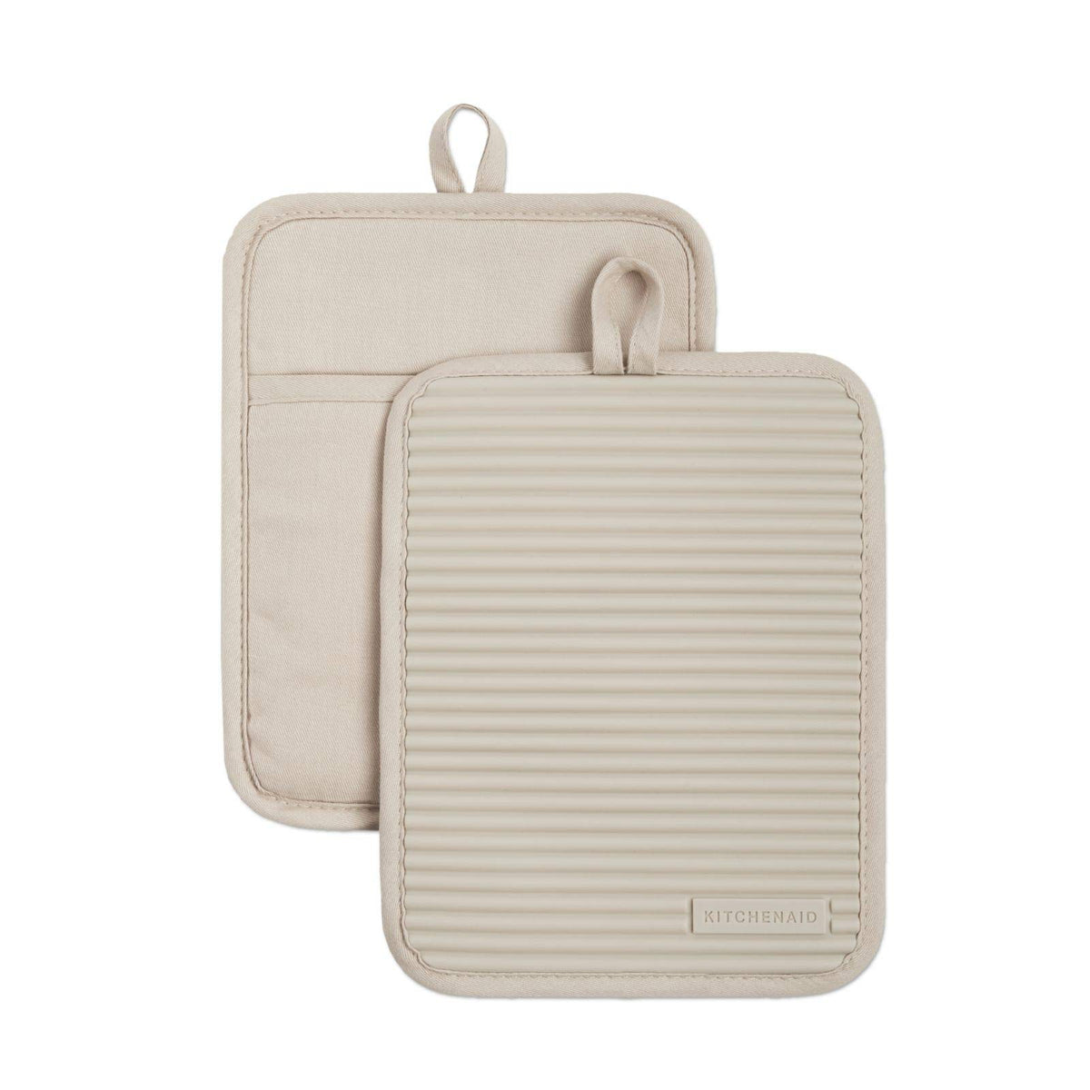 KITCHENAID Ribbed Soft Silicone Pot Holder 2-Pack Set, Matte Black, 7"x9"