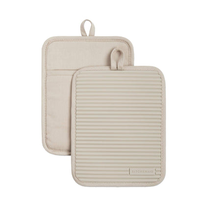 KITCHENAID Ribbed Soft Silicone Pot Holder 2-Pack Set, Matte Black, 7"x9"