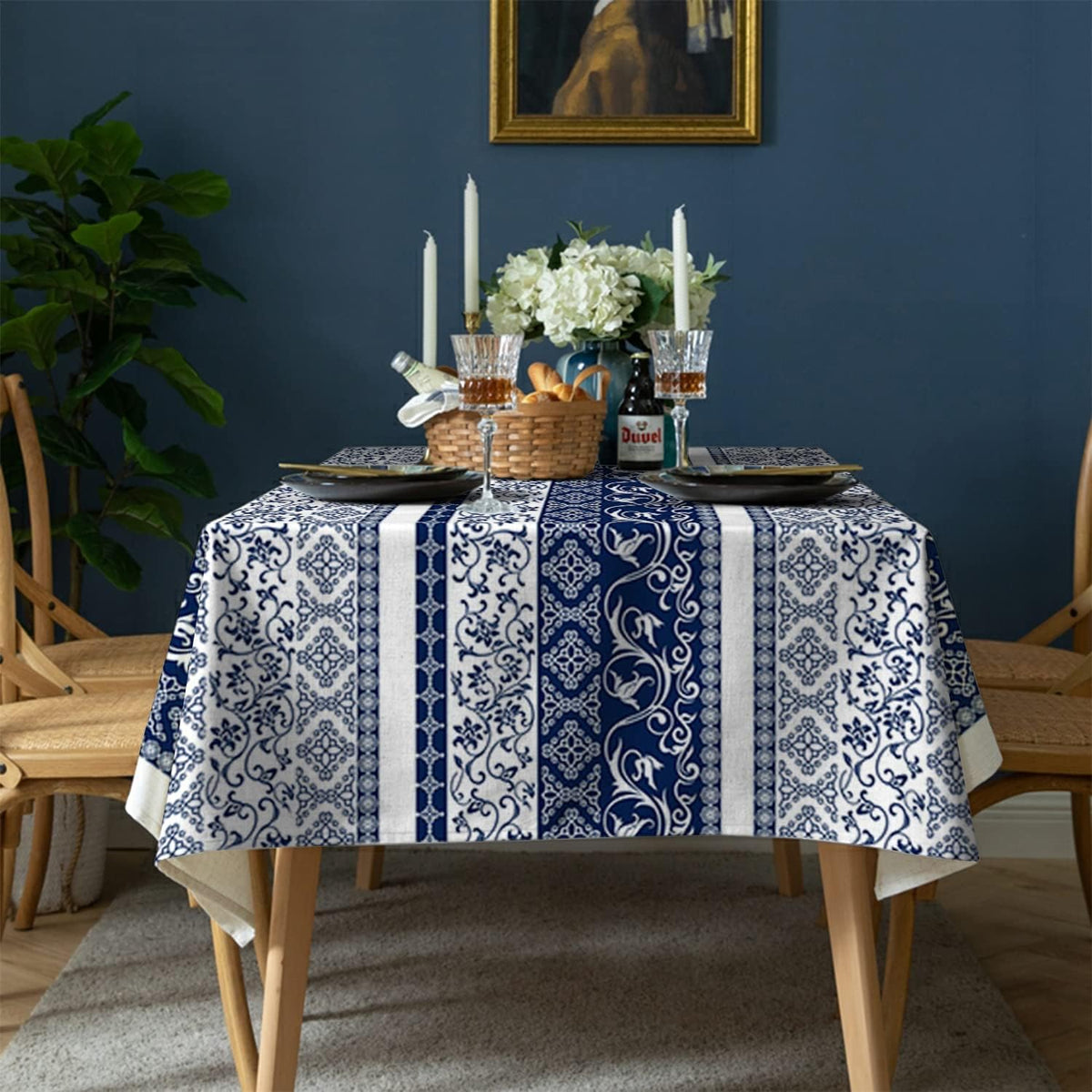 Rectangle Tablecloth - 60 x 120 Inch Blue Bohemia Rustic Tablecloth Classic French Country Printed Table Cover Farmhouse Decoration, Suitable for Home, Kitchen Dining