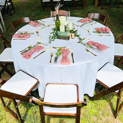 DAKKIONY 10 Pack Round Tablecloth White 120 Inch, Stain Resistant and Wrinkle Polyester Fabric, Washable Table Cover for Kitchen Dining, Wedding, Buffet Table, Holiday Party
