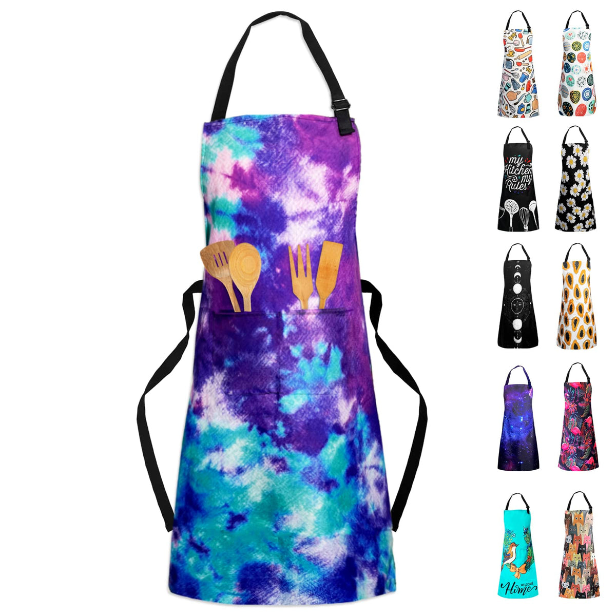 Adjustable Waterproof Apron Bib Apron with 2 Pockets Cooking Kitchen Aprons for Women Men Chef