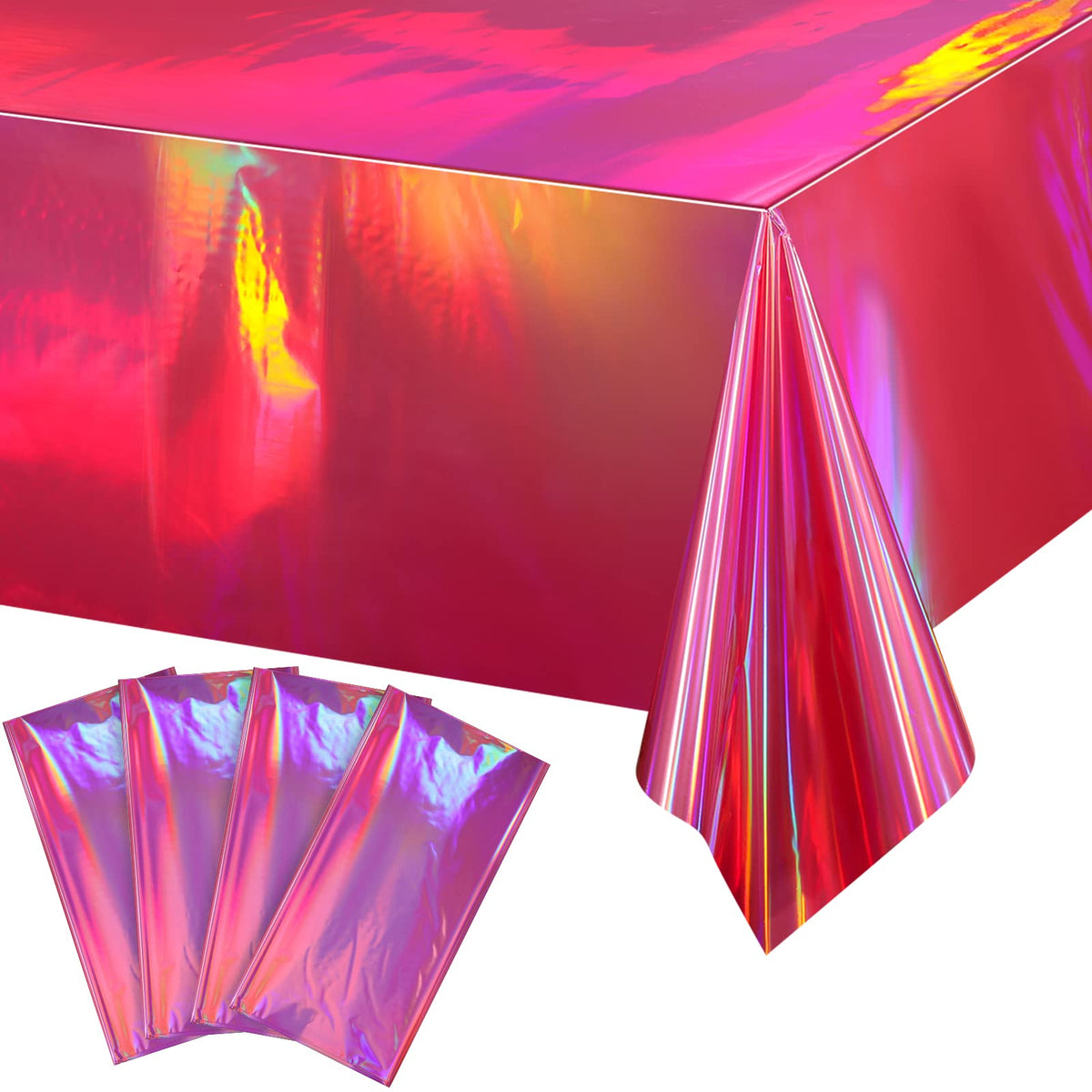 FunnyPars 4 Pack Iridescent Plastic Tablecloths, Disposable Table Covers