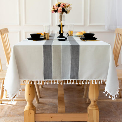 Laolitou Rustic Tablecloth Cotton Linen Waterproof Farmhouse Tablecloth Burlap Table Cloths for Kitchen Dining Cloth Table Cloth for Rectangle Tables Coffee Lines Rectangle,55''x70'',4-6 Seats