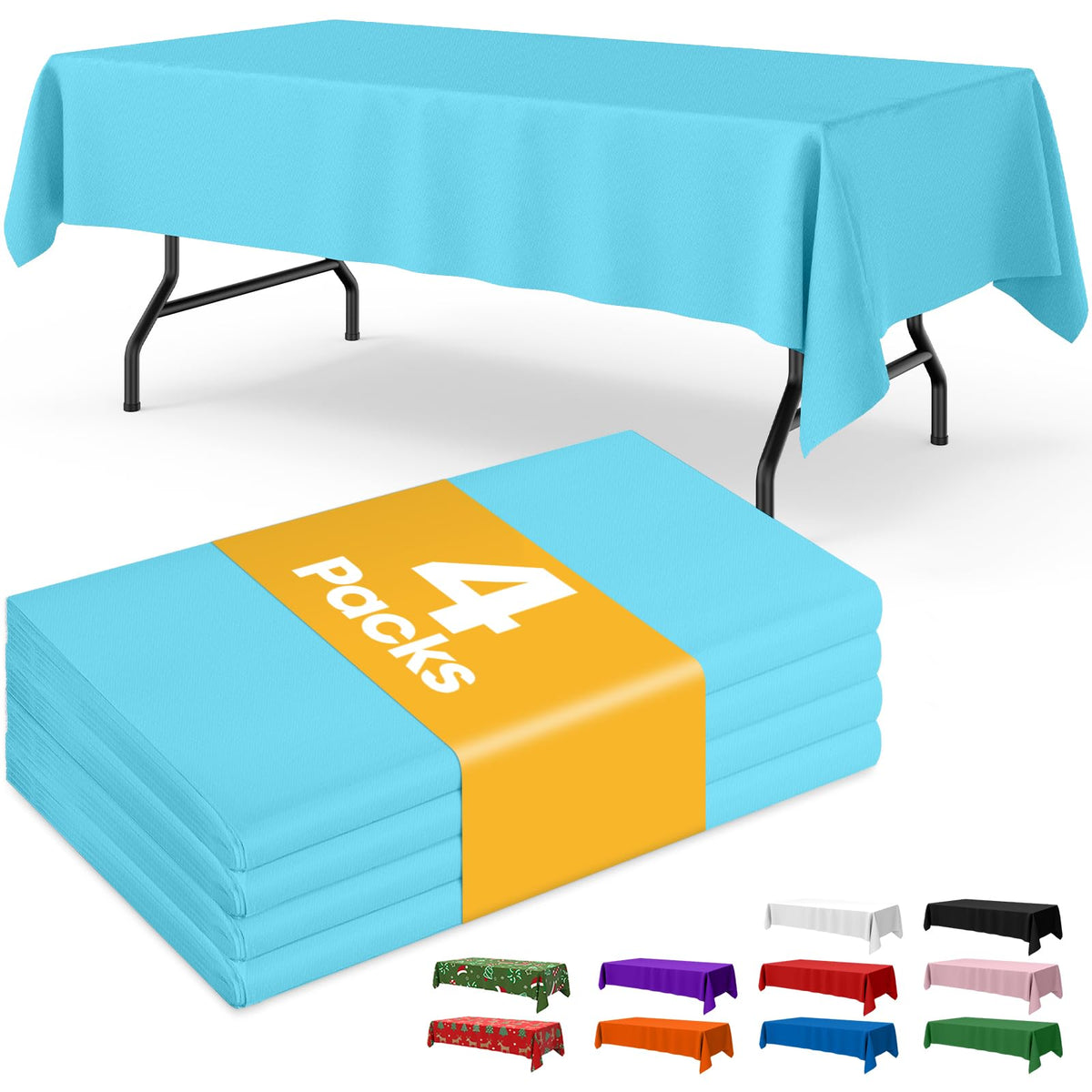 Niuara Black Plastic Table Cloth Disposable, 4 Pack, 54 x 108 in