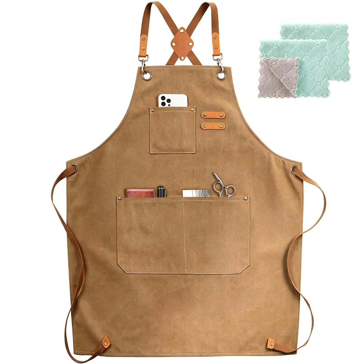 ZOMAO Chef Apron, Cotton Canvas Cross Back Apron with Pockets for Women and Men,Adjustable Strap and Large Pockets Apron,Kitchen Cooking Baking Bib Apron