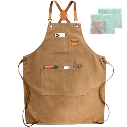 ZOMAO Chef Apron, Cotton Canvas Cross Back Apron with Pockets for Women and Men,Adjustable Strap and Large Pockets Apron,Kitchen Cooking Baking Bib Apron