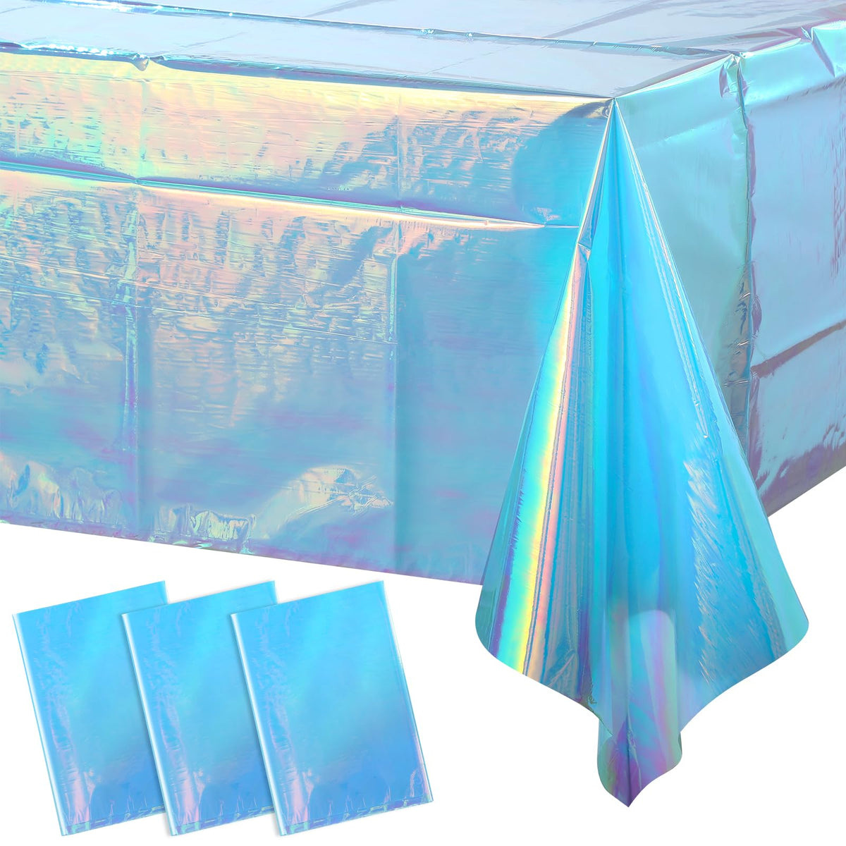 FunnyPars 4 Pack Iridescent Plastic Tablecloths, Disposable Table Covers