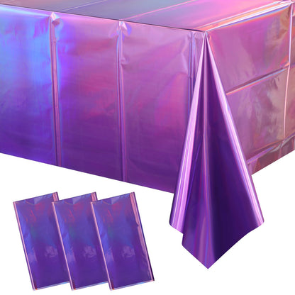 FunnyPars 4 Pack Iridescent Plastic Tablecloths, Disposable Table Covers
