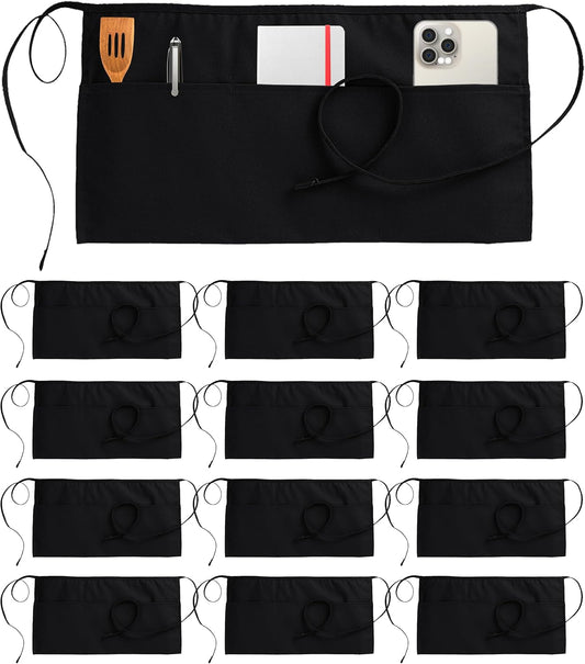 Utopia Wear Server Waist Aprons 12 Pack with 3 Pockets 100% Polyester