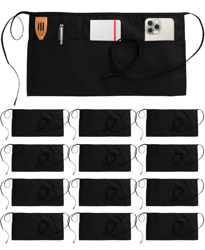Utopia Wear Server Waist Aprons 12 Pack with 3 Pockets 100% Polyester