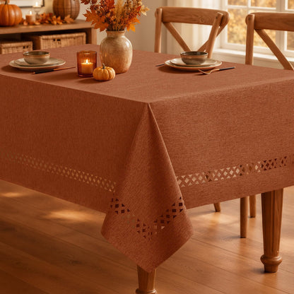 MIULEE Beige Rectangle Tablecloth with Decorative Cutouts 60x84 Inch