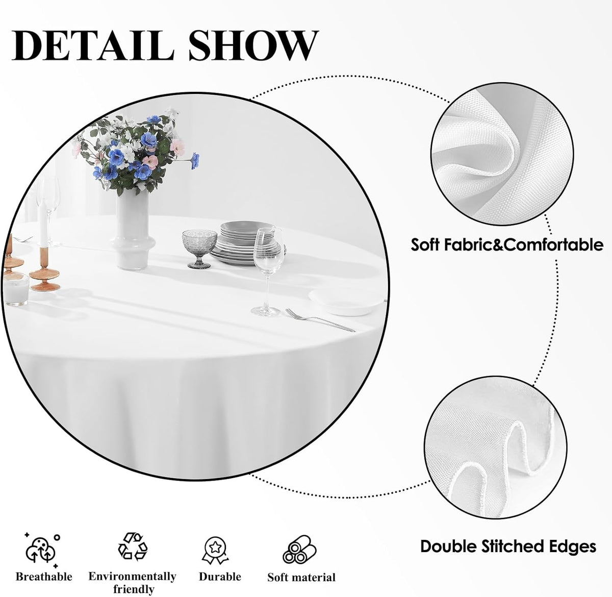 6 Pack White Round Tablecloths 120 Inch for Dining Tables