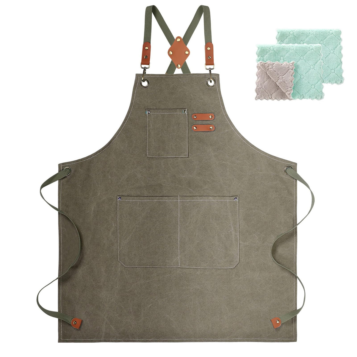ZOMAO Chef Apron, Cotton Canvas Cross Back Apron with Pockets for Women and Men,Adjustable Strap and Large Pockets Apron,Kitchen Cooking Baking Bib Apron