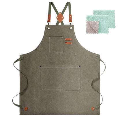 ZOMAO Chef Apron, Cotton Canvas Cross Back Apron with Pockets for Women and Men,Adjustable Strap and Large Pockets Apron,Kitchen Cooking Baking Bib Apron