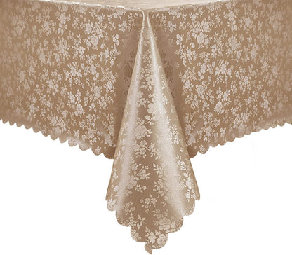 Romanstile Waterproof Vinyl Tablecloth Rectangle, 60 x 84 Inch, Rose Beige