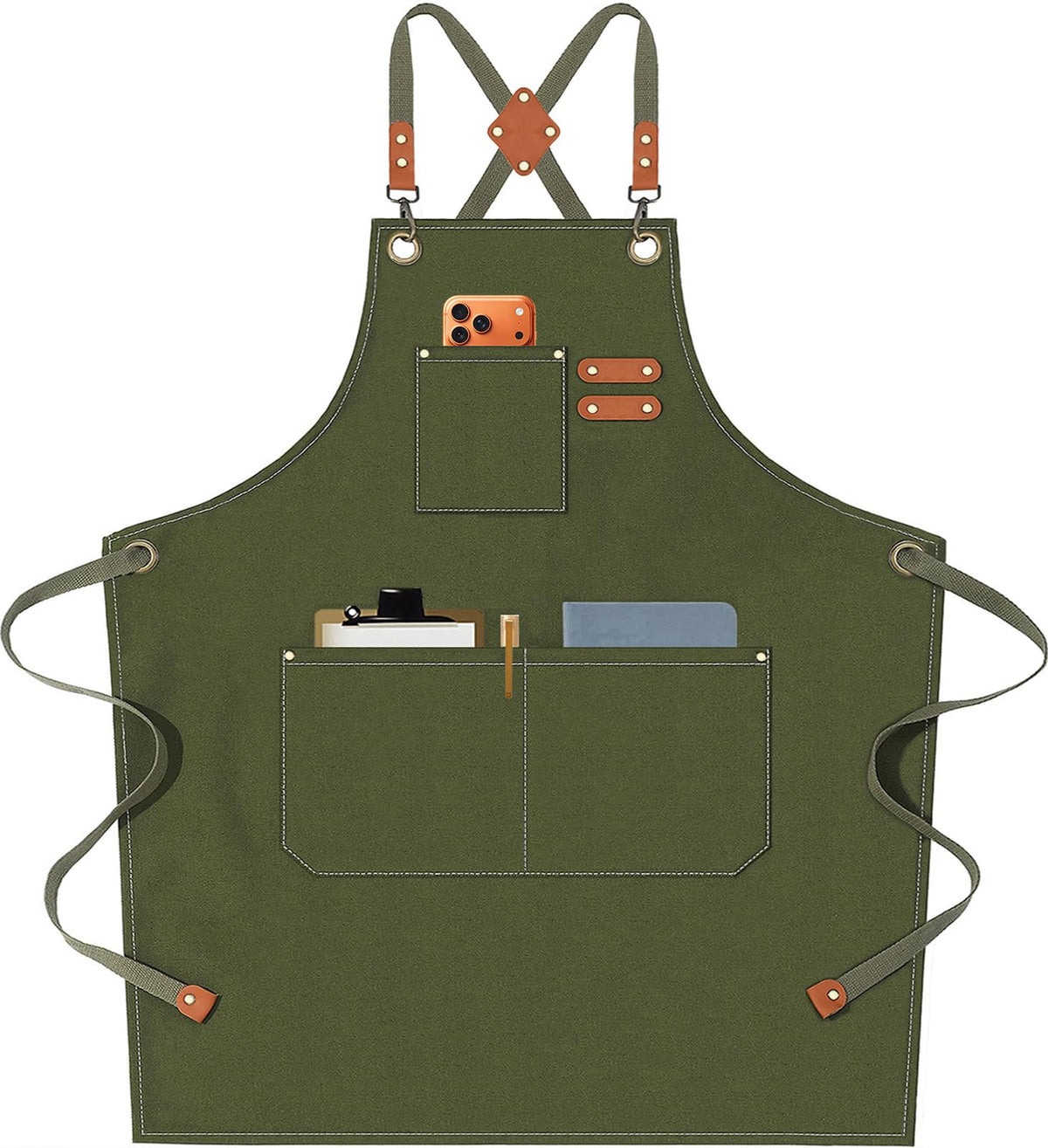 AFUN Chef Aprons for Men Women with Oversized Pockets, 16-Ounce Cotton Canvas Cross Back Heavy Duty Work Apron (Black)