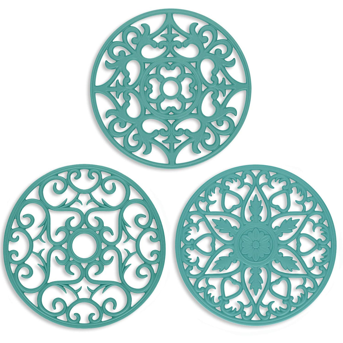 ME.FAN Trivets for Dishes/Pots/Pans, 3 Pcs Silicone Mats, Flexible/Durable/Non Slip Hot Pads to Protect Table and Counter Top (Desert Sage)