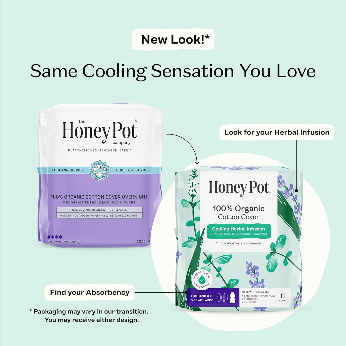 The Honey Pot Company - Cooling Herbal - Overnight - Pads for Women