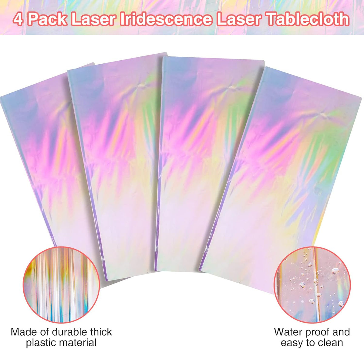 FunnyPars 4 Pack Iridescent Plastic Tablecloths, Disposable Table Covers