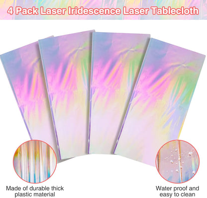 FunnyPars 4 Pack Iridescent Plastic Tablecloths, Disposable Table Covers