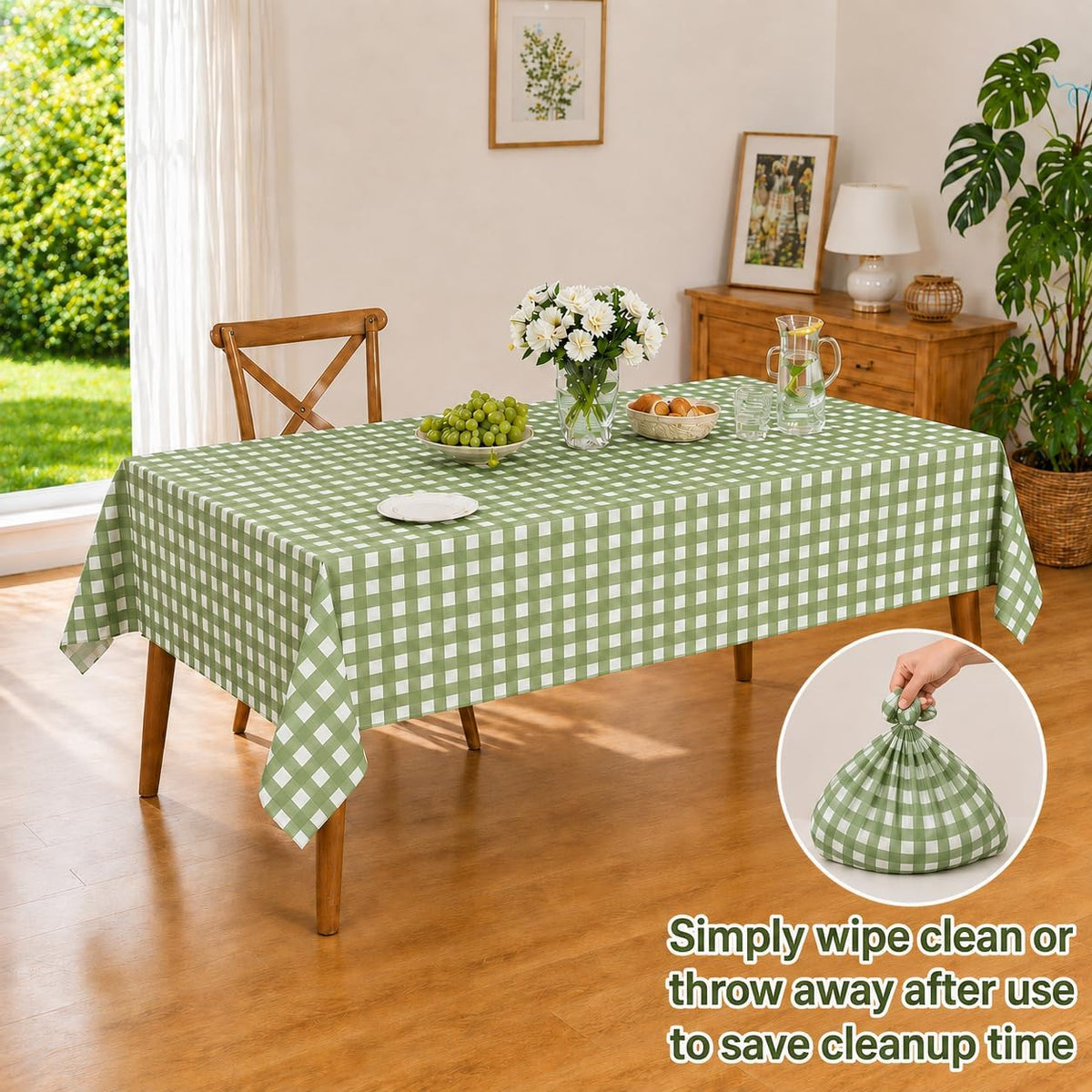 3 Pcs Sage Green Gingham Tablecloths, Checkered Table Covers 54 x 108 Inch