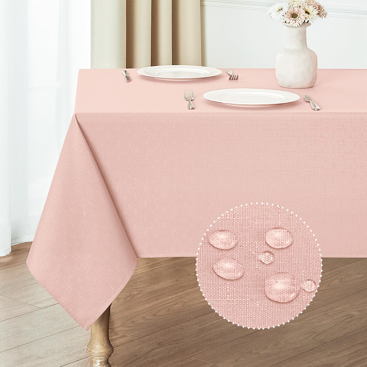 Veblandy Rectangle Tablecloth Linen Textured Waterproof & Stain Resistant Table Cloth Wrinkle Free Decorative Fabric Farmhouse Table Cover for Dining/Party/Buffet/Wedding, 60 x 104 Inch, Sage Green