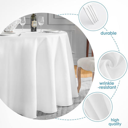 VidaFete 6 Pack 120inch Round Tablecloth Polyester Table Cloth, White