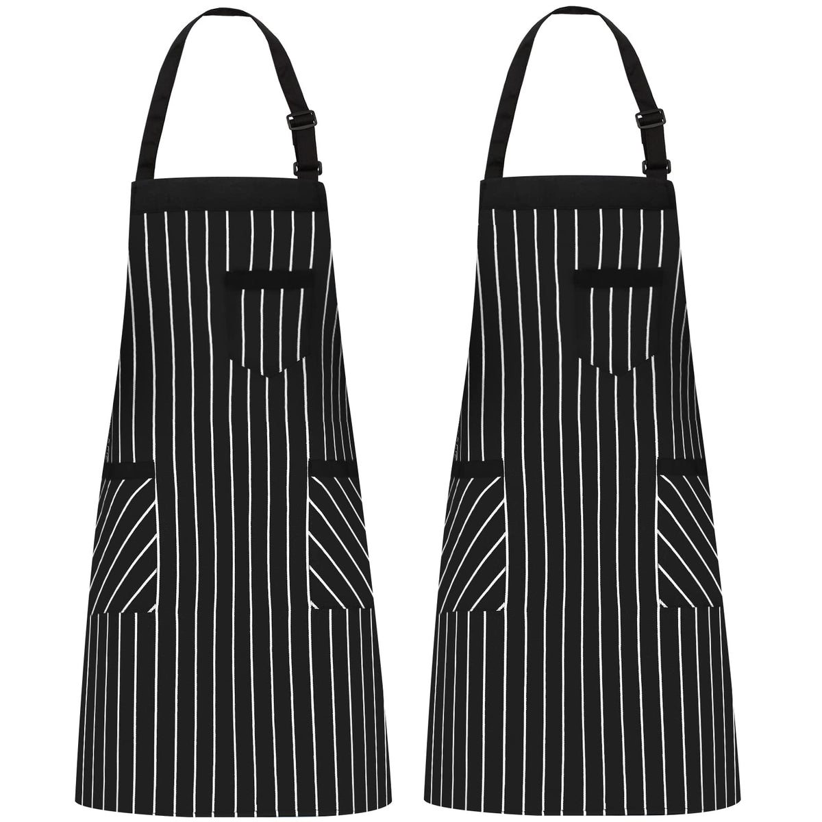 NLUS 2 Pack Kitchen Cooking Aprons, Adjustable Bib Soft Chef Apron with 2 Pockets for Men Women(Black/Brown Stripes)