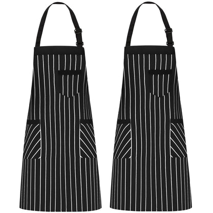 NLUS 2 Pack Kitchen Cooking Aprons, Adjustable Bib Soft Chef Apron with 2 Pockets for Men Women(Black/Brown Stripes)