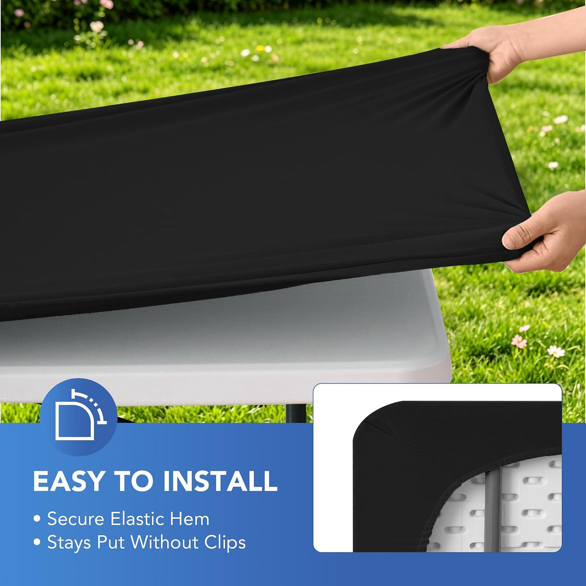 Fitted Tablecloth for 6 Foot Rectangle Tables-Black Picnic Table Covers