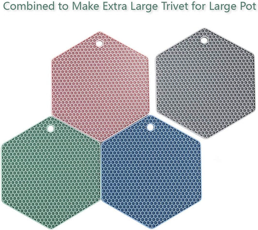 4 Packed Colorful Silicone Trivet Mats - DIY Different Size Dish Drying Mat, Hot Pot Holder for Pots & Pans, Non-Slip & Heat Resistant Kitchen Hot Pads for Countertops & Table, Assorted 4 Colors