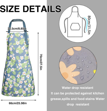 BOUMUSOE 3 Pack Floral Aprons with Pocket, Blooming Womens Aprons Waterproof Adjustable Cooking Apron for Kitchen Gardening