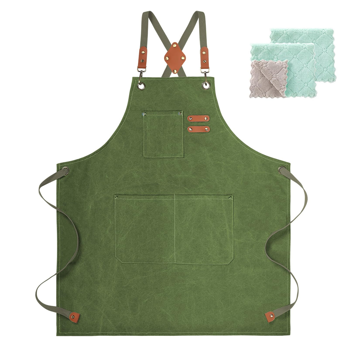 ZOMAO Chef Apron, Cotton Canvas Cross Back Apron with Pockets for Women and Men,Adjustable Strap and Large Pockets Apron,Kitchen Cooking Baking Bib Apron