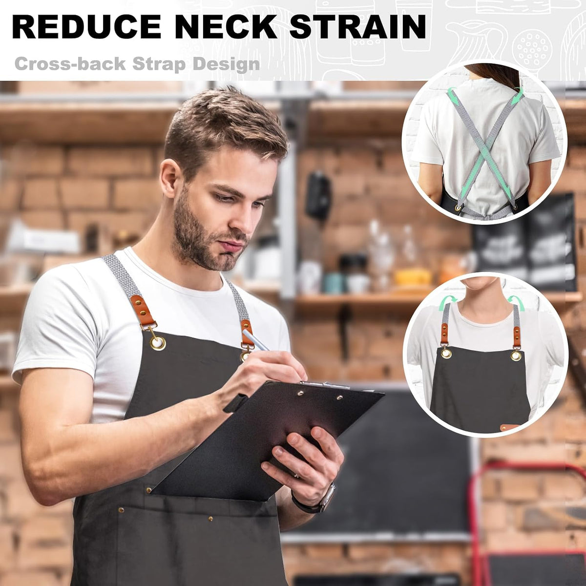 BeLuyi chef apron bib tool apron for man woman cross back straps with 4 pockets for kitchen cooking gardening baking working