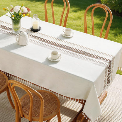 JIALE Tablecloths for Rectangle Tables, Cotton Linen Table Cloth Waterproof Tablecloth Wrinkle Free Farmhouse Dining Tables Cover, Soft Fabric Table Cloths with Tassels, Brown, 55" X 70", 4-6 Seats