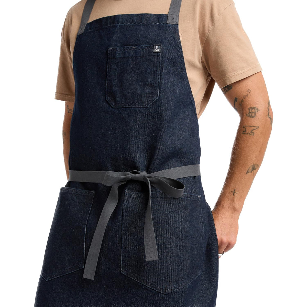 hedley & bennett Crossback Chef Apron, Pockets & Towel Loop, Midnight Blue