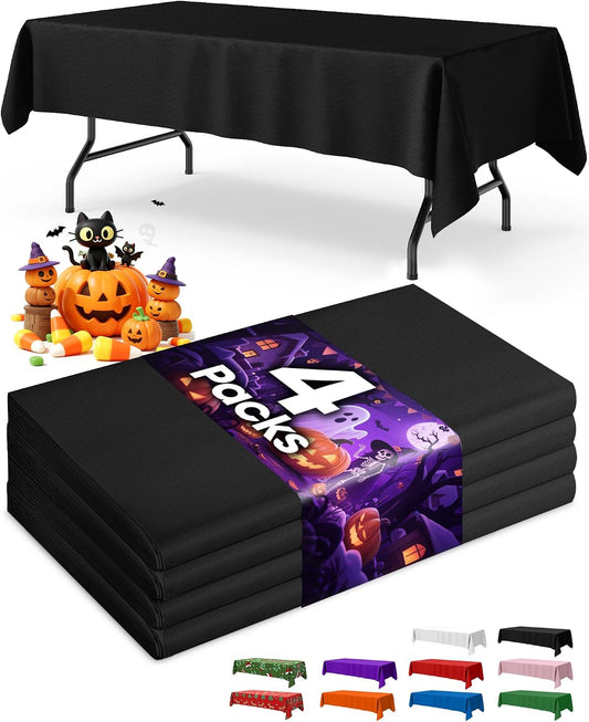 Niuara Black Plastic Table Cloth Disposable, 4 Pack, 54 x 108 in