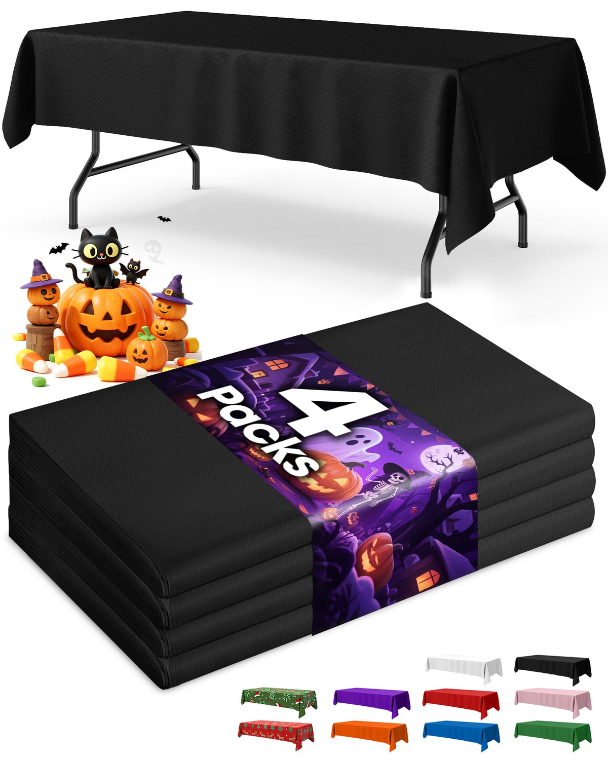 Niuara White Plastic Table Cloth - 4 Pack 54" × 108" Rectangle Disposable Tablecloths for 6FT Tables, Table Cover for Party, Holiday & Gathering Use