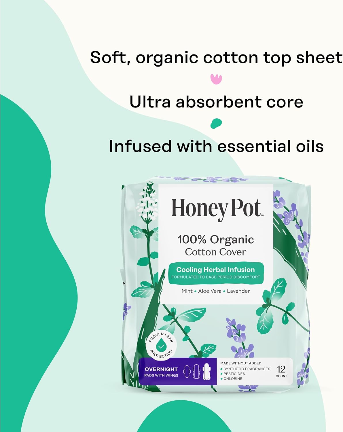 The Honey Pot Company - Cooling Herbal - Overnight - Pads for Women