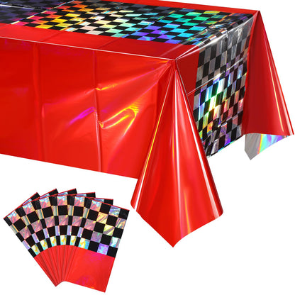 FunnyPars 4 Pack Iridescent Plastic Tablecloths, Disposable Table Covers