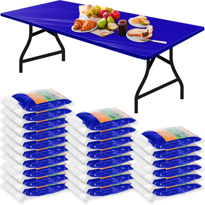 Boao 24Pcs Plastic Tablecloths, 8 Ft, 96 x 30 Disposable Table Covers Blue