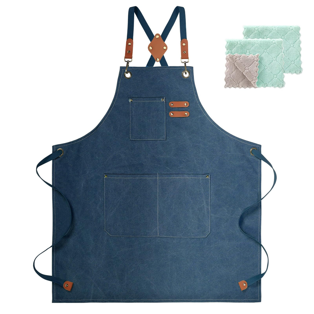 ZOMAO Chef Apron, Cotton Canvas Cross Back Apron with Pockets for Women and Men,Adjustable Strap and Large Pockets Apron,Kitchen Cooking Baking Bib Apron