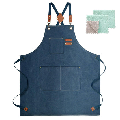 ZOMAO Chef Apron, Cotton Canvas Cross Back Apron with Pockets for Women and Men,Adjustable Strap and Large Pockets Apron,Kitchen Cooking Baking Bib Apron