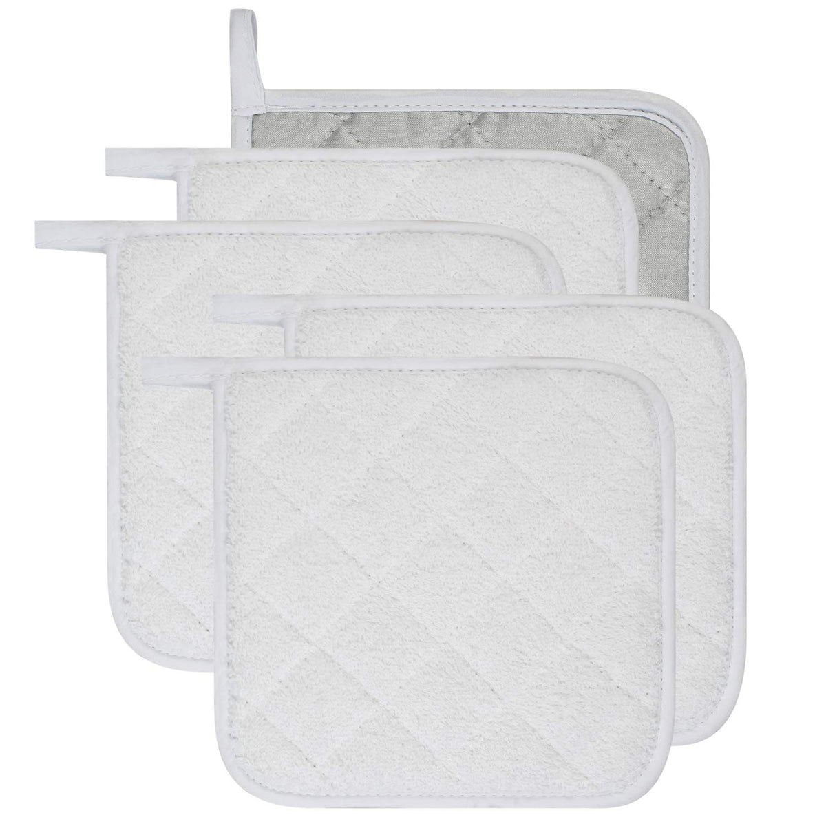 Pot Holders for Kitchen, 100% Cotton Terry Pot Holder Set of 5, Heat Resistant Hot Pads for Cooking, Baking, Hot Dishes and Countertop Protection, Olive Green