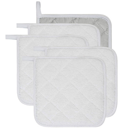 Pot Holders for Kitchen, 100% Cotton Terry Pot Holder Set of 5, Heat Resistant Hot Pads for Cooking, Baking, Hot Dishes and Countertop Protection, Olive Green