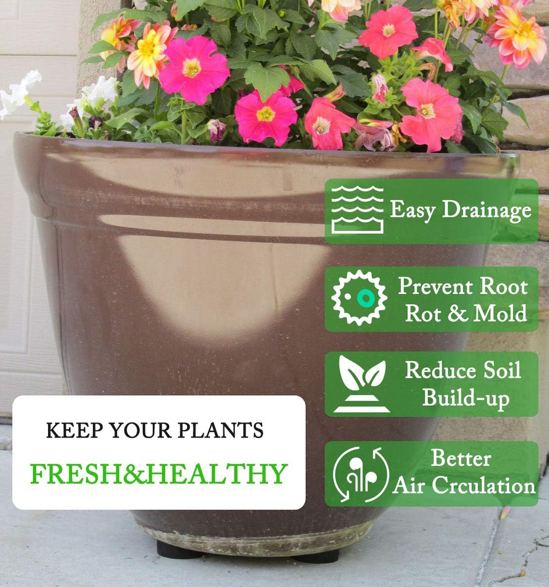 24 Pack Invisible Pot Feet with Enhanced Non-Slip Surface Grip Plant Pots and Flowers, Solid Rubber Pots Risers, Pot Lifters for Indoor or Outdoor Planters